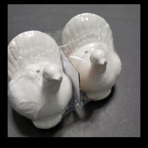 Thanksgiving Ceramic White Turkey Salt and Pepper Shaker Set  NEW